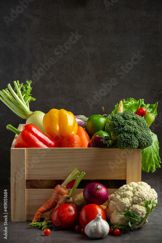 healthy vegetables on old dark background World food day