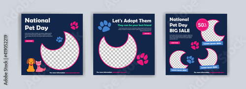 National pet day. Pet shop banner template. Promotional banner for social media post.