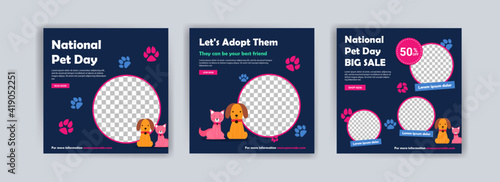 National pet day. Pet shop banner template. Promotional banner for social media post.