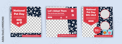 National pet day. Pet shop banner template. Promotional banner for social media post.