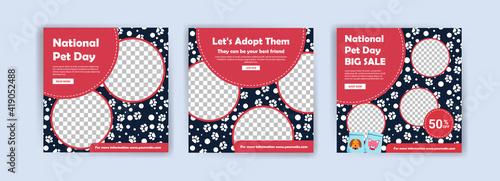 National pet day. Pet shop banner template. Promotional banner for social media post.