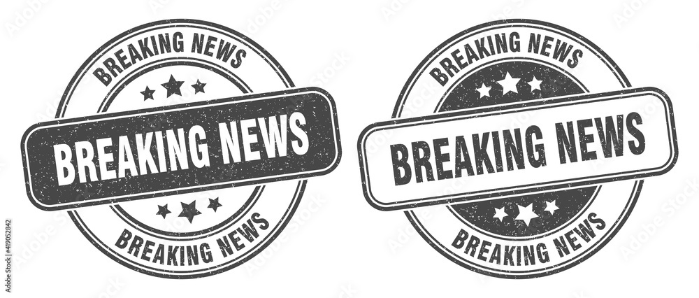 Fototapeta premium breaking news stamp. breaking news label. round grunge sign
