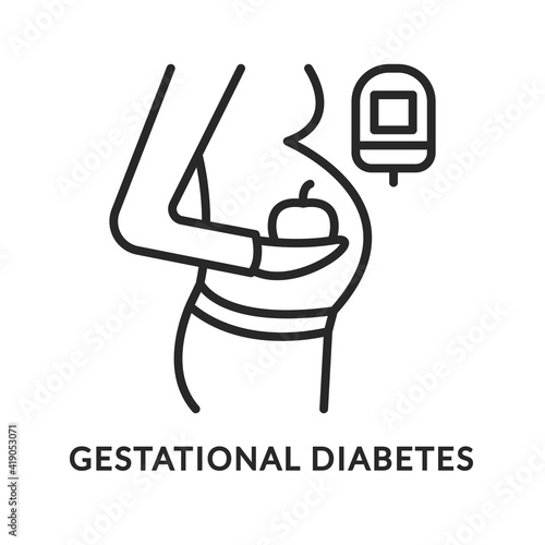Gestational diabetes flat line icon. Vector illustration diabetes during pregnancy.