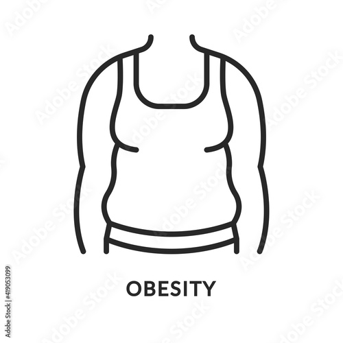 Obesity flat line icon. Vector illustration of fat person. Diabetes symptom.