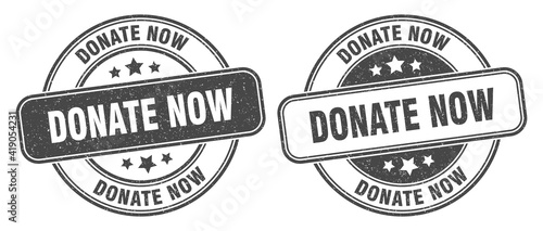 donate now stamp. donate now label. round grunge sign