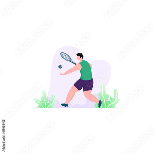 Young boy Tennis player illustration design concept. Silhouette of a tennis player. Man tennis sport isolated white background