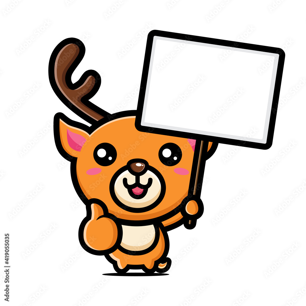 vector design of cute cartoon animal deer holding a white board