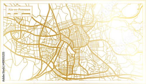 Aix en Provence France City Map in Retro Style in Golden Color. Outline Map.