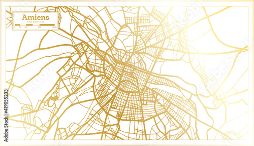 Amiens France City Map in Retro Style in Golden Color. Outline Map.