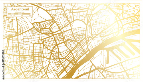 Argenteuil France City Map in Retro Style in Golden Color. Outline Map.