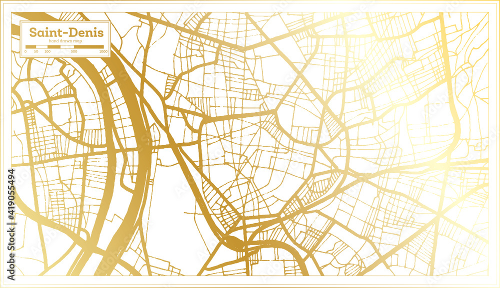 Saint Denis France City Map in Retro Style in Golden Color. Outline Map.