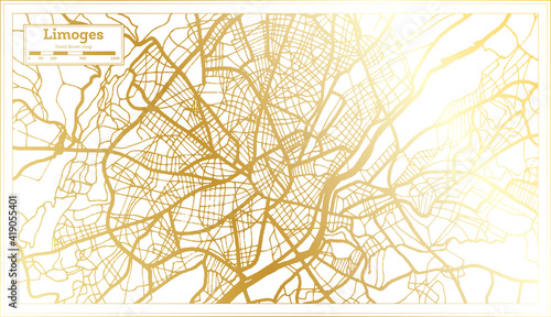 Limoges France City Map in Retro Style in Golden Color. Outline Map.