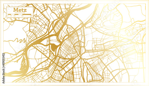 Metz France City Map in Retro Style in Golden Color. Outline Map.