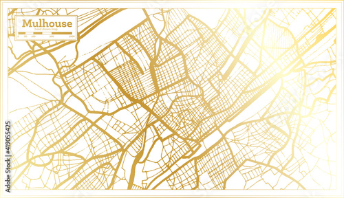 Mulhouse France City Map in Retro Style in Golden Color. Outline Map.
