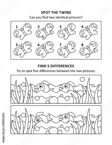 Activity sheet for kids with two puzzles
