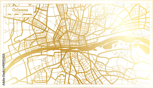 Orleans France City Map in Retro Style in Golden Color. Outline Map.