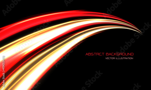 Abstract red yellow light hight speed dynamic curve on black with blank space design modern futuristic technology background vector illustration.