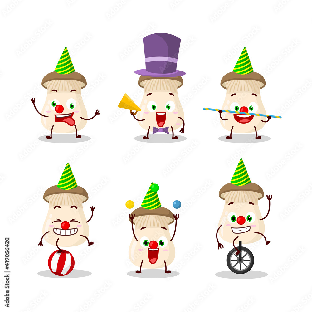 Cartoon character of king trumpet mushroom with various circus shows Cartoon character of king trumpet mushroom with various circus shows