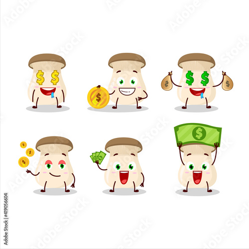 King trumpet mushroom cartoon character with cute emoticon bring money