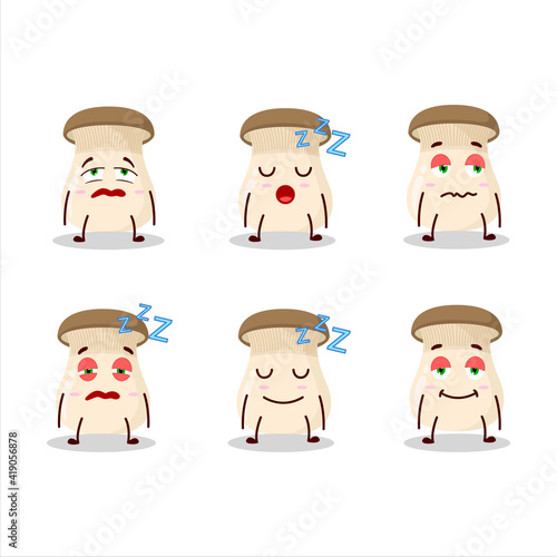 Cartoon character of king trumpet mushroom with sleepy expression