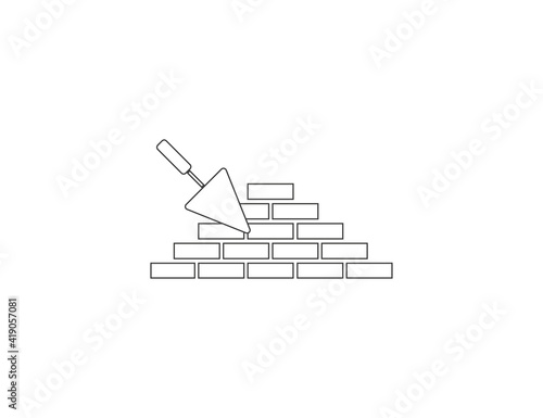 Bricks, wall, trowel, work icon. Vector illustration.