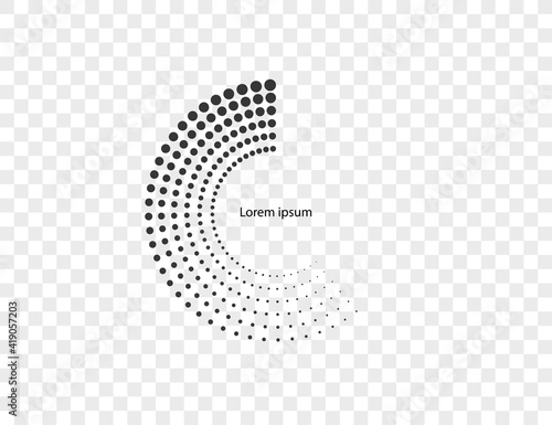 Halftone dots in circle form, logo. Vector illustration.