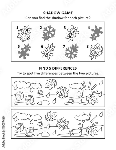 Activity sheet for kids with two puzzles 