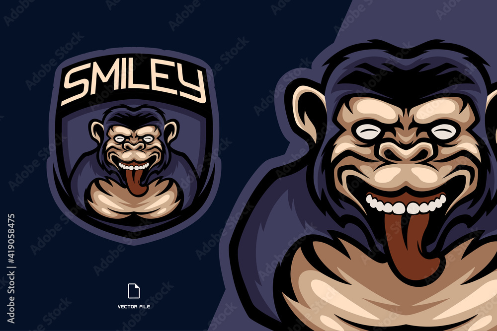 monkey smiling with tongue mascot logo illustration