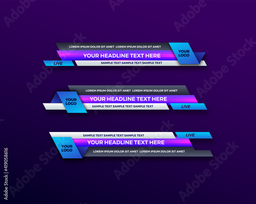 abstract modern geometric lower third banner template design. TV News Bars. broadcasting live streaming. interface template. Vector Illustration.