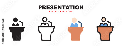 Presentation icon set with different styles. Editable stroke and pixel perfect. Can be used for web, mobile, ui and more.