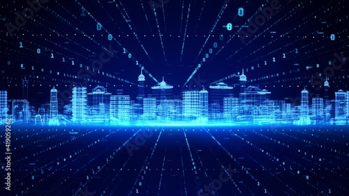 Wallpaper Mural Digital smart City and cloud computing using artificial intelligence Loop Background. 5g high-speed connection data analysis. Digital data network connections and global communication background. Torontodigital.ca