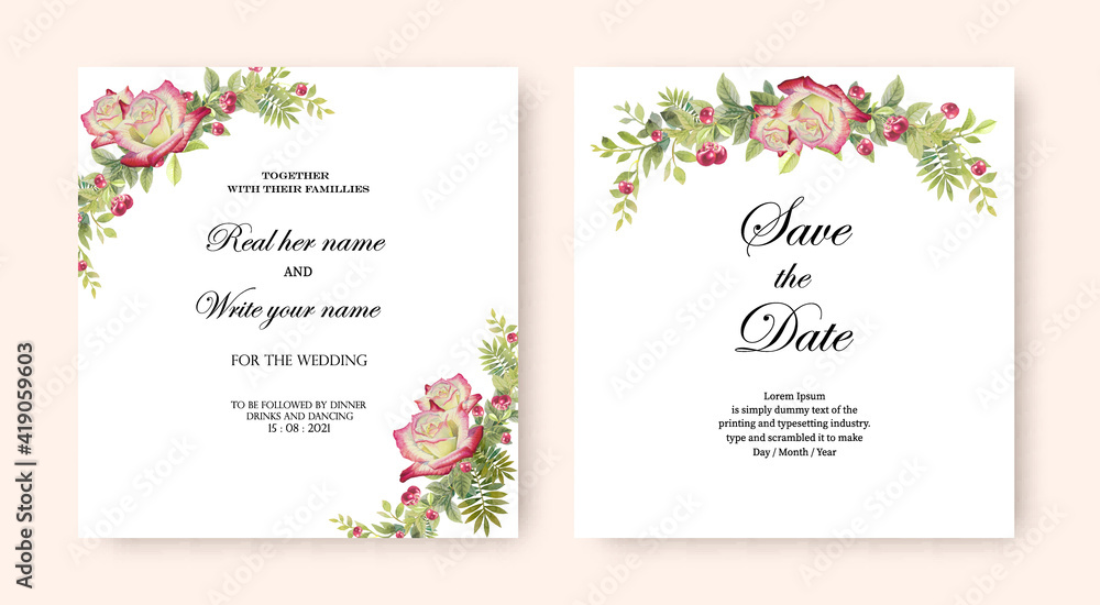 Botanical design cards with geometric template, Wedding invitation vintage frame.