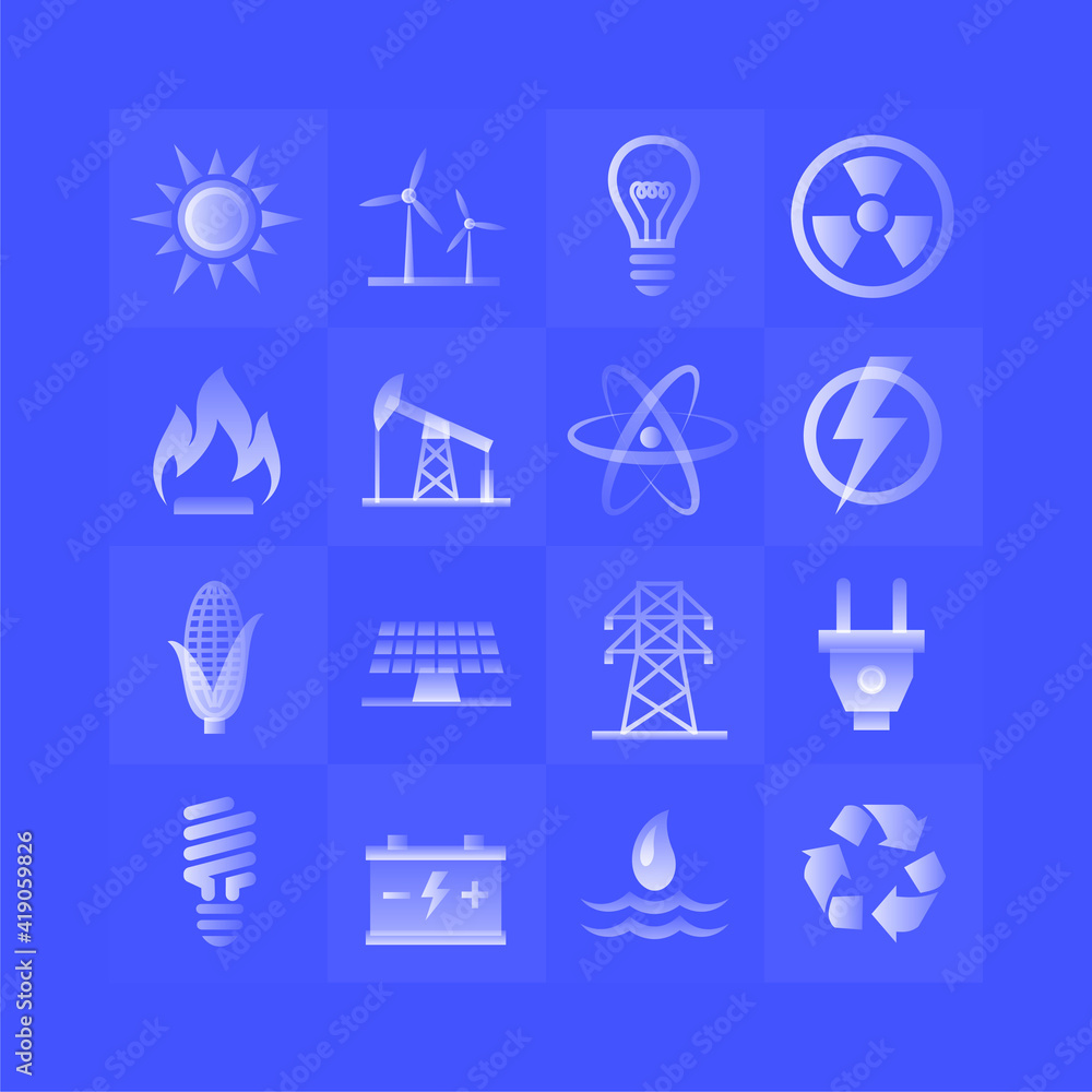 Energy gradient icons set on blue background Energy gradient icons set on blue background