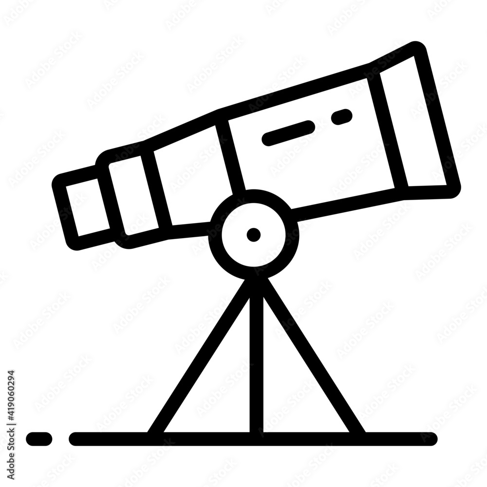 An optical instrument icon, linear design of telescope An optical instrument icon, linear design of telescope