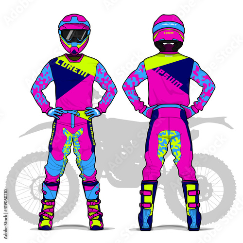 Motocross uniform design set mock up vector
