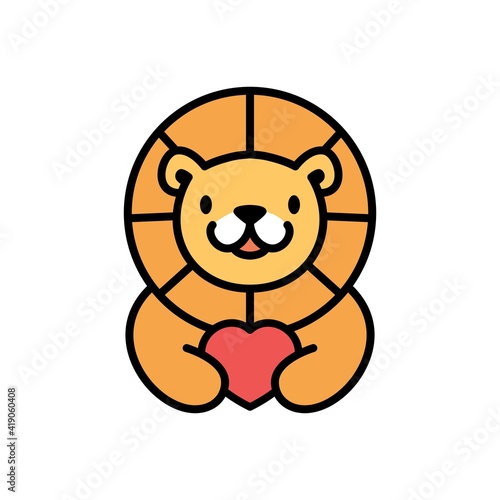 cute lion love heart cartoon playful logo vector icon illustration