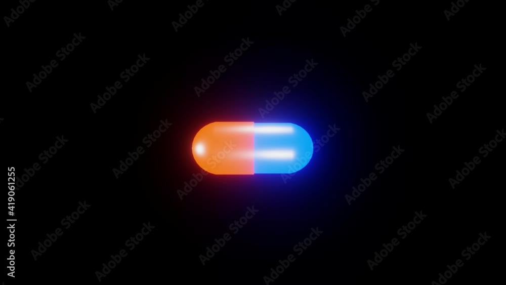 Glowing of blue and orange medical capsule Pill on black background 3D rendering Glowing of blue and orange medical capsule Pill on black background 3D rendering