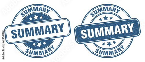summary stamp. summary label. round grunge sign