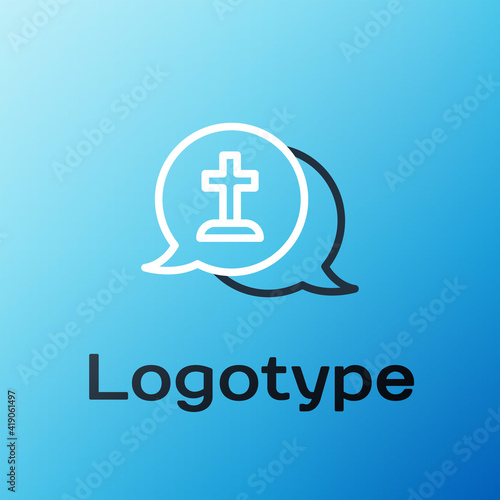 Line Man graves funeral sorrow icon isolated on blue background. The emotion of grief, sadness, sorrow, death. Colorful outline concept. Vector.
