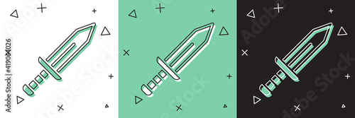 Set Sword icon isolated on white and green, black background. Medieval weapon. Vector.