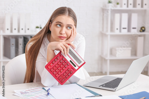 Stressed female accountant ...