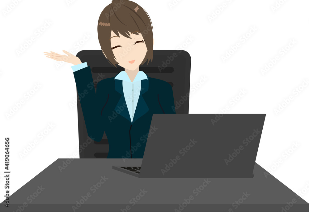 オフィスワーク中案内するビジネスウーマン オフィスワーク中案内するビジネスウーマン