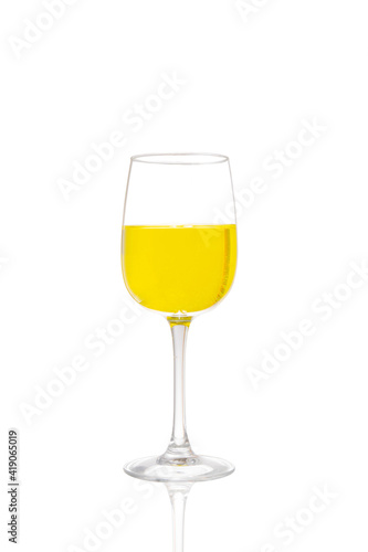 glass goblet with sparkling white wine. isolated white background.