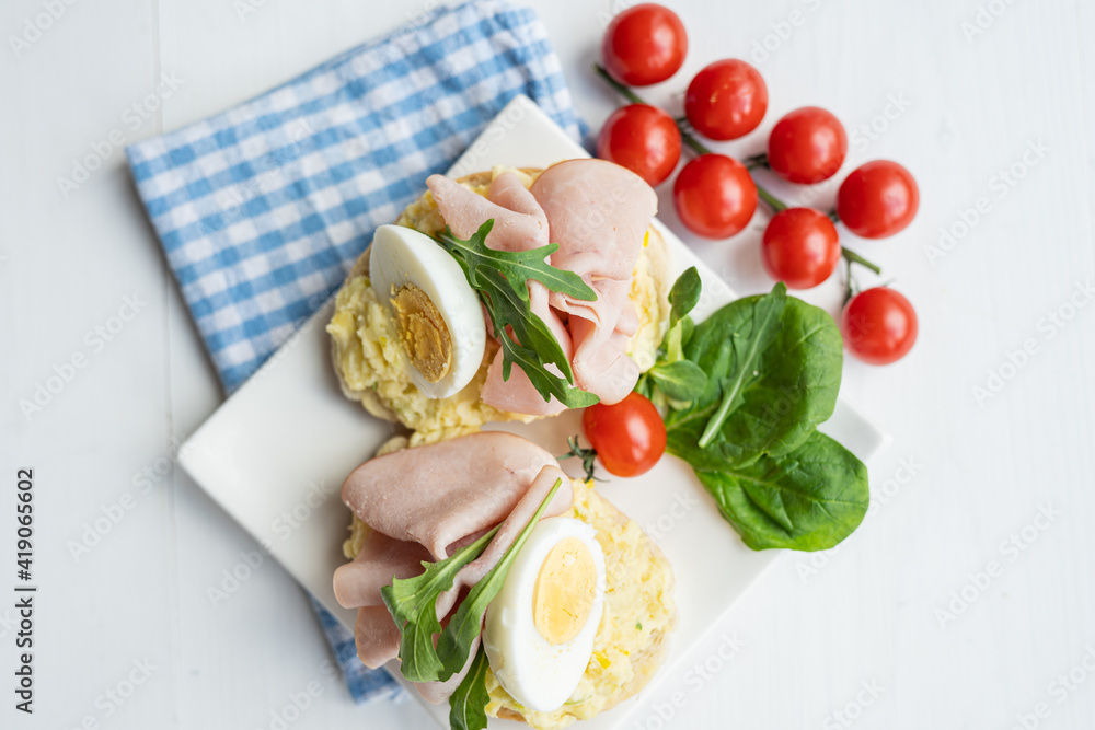 egg, ham, cheese dip, bread spread egg, ham, cheese sandwich, finger party food, snack luch