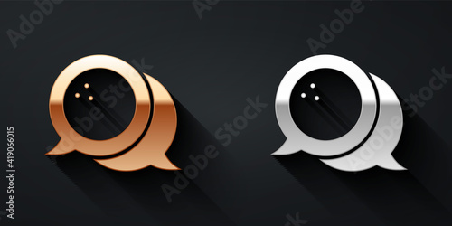 Gold and silver Bowling ball icon isolated on black background. Sport equipment. Long shadow style. Vector.