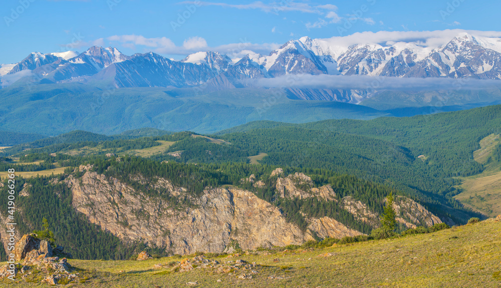 Fototapeta premium Mountain landscape, sunny summer day. Traveling in the mountains