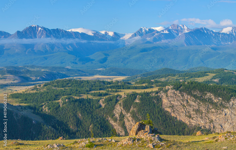 Mountain landscape, sunny summer day. Traveling in the mountains