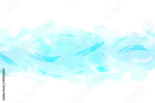 ウェーブとブルーの水彩タッチの背景素材　アブストラクト　  © imagefuji