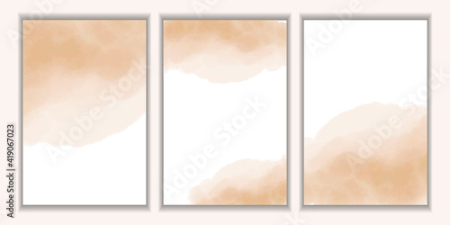 Watercolor background. Spots of beige paint. A set of templates for postcards, invitations, business cards. Vector image.