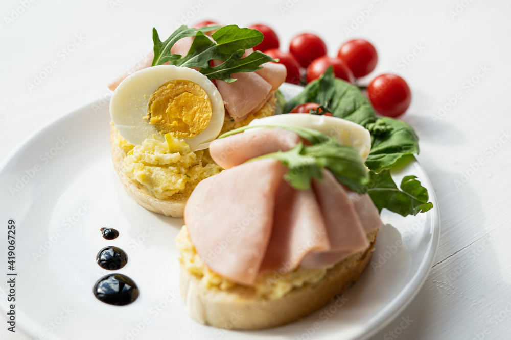 egg, ham, cheese dip, bread spread egg, ham, cheese  sandwich, finger party food, snack luch 